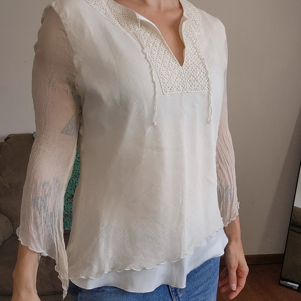 Cupio Silk Lace Detailed Blouse Size Large